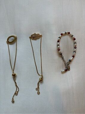 Lot of 3 bracelets 18k Gold Plated Brass & 925 silver pearl bracelets